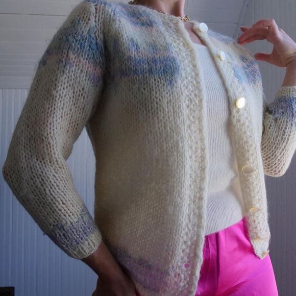 Vintage Sweaters - Classic vintage Italian mohair hand knit cardigan